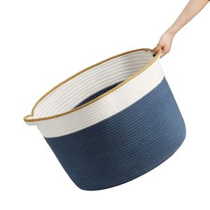 Set of 2 Woven Storage Basket - Large Cotton Rope Basket with durable Handles Foldable Laundry Basket
