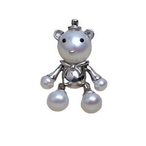 S925 Silver Bear Pendant with Baroque Multi Pearl Empty <b>Tray</b> Trendy DIY Female <b>Jewelry</b> Accessories 4125 - Product Image 4