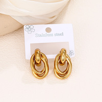 Boucles d'oreilles en acier inoxydable plaqué or 18 carats, forme U froissée vintage, design irrégulier, bijoux polyvalents tendance pour femmes, cadeaux