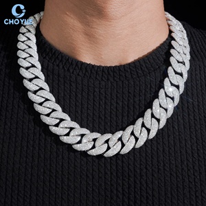 Cadena de eslabones cubanos de moissanita de 20 mm de gran tamaño con incrustaciones de mosaico, chapada en rodio, de plata maciza 925, joyería Hiphop Iced Out - Product Image 1