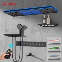 Douche de plafond encastrée Tik Tok avec LED et musique, 7 fonctions, mitigeur thermostatique mural en laiton