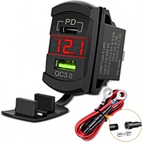 Rocker Switch USB Tipe C soket pengisi daya, Voltmeter LED 12V PD dan QC 3.0 ganda