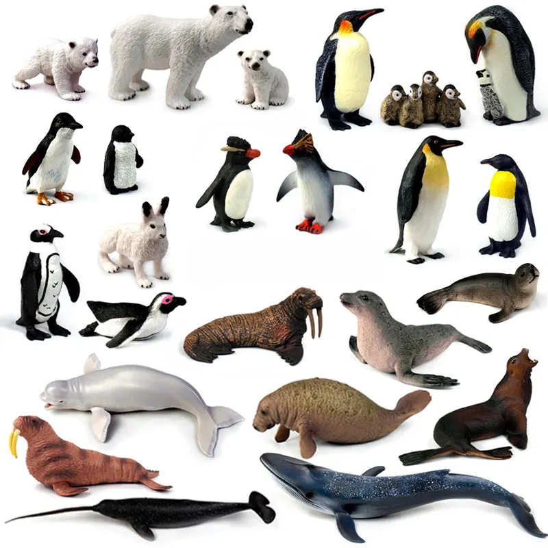 Пластиковая антарктическая игрушечная игрушка для животных, полярных животных, пингвина, синего Кита, игрушка для детей, полярный медведь, морж, Ламантин, украшение