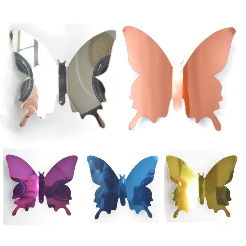MZL 12Pcs Stereoscopic Mirror Butterflies PET Mirror 3D Butterfly Bedroom Living Room Wall Sticker Decoration