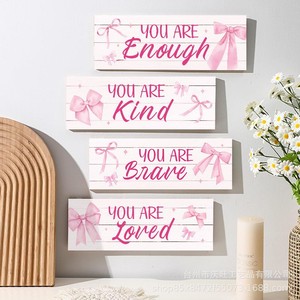 Wooden Wall <b>Signs</b> Rectangle Pink English Home Decor Hanging Items For Bedroom <b>Bathroom</b> Living Room Valentine'S Day - Product Image 3