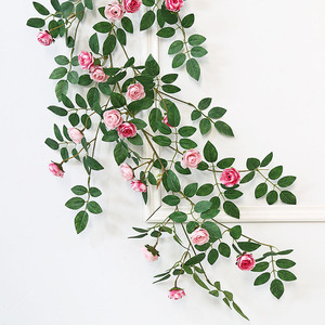 Guirnaldas de flores rosas GM de 6 pies, rosas salvajes de seda Artificial, hojas de vid, flores colgantes para mesa de graduación de Navidad - Product Image 6