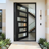 Porte en fer forgé australien moderne, style français classique, en fer noir mat, double porte d'entrée avec verre trempé AS2028