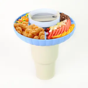 New Design Durable Snack Plate Food Grade Silicone Snack Bowl Tray For Tumbler With Handle