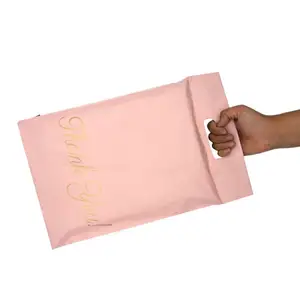 Розовые и Золотые пластиковые почтовые пакеты с ручками для покупок на заказ