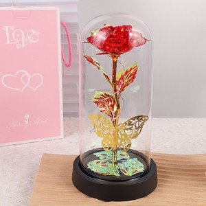 Rose éternelle 24 carats, <span class=keywords><strong>abat</strong></span>-<span class=keywords><strong>jour</strong></span> en verre, cadeau de Noël, feuille d'or, fleur artificielle haut de gamme - Product Image 1