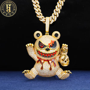 เครื่องประดับฮิปฮอปทองเหลืองสำหรับผู้ชายเพทายเม็ดเพชร3D พ่อมดเคลือบอีนาเมลจี้หมีพร้อมหัวกะโหลก - Product Image 1
