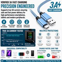 Câble USB-A vers USB-C LUNG KAY 3A, charge rapide, nylon tressé durable, synchronisation des données 480 Mbps, pour tablette, smartphone, batterie externe