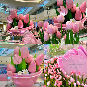 Sculpture de tulipe en résine personnalisée, statue de fleur en fibre de verre, décor artistique peint à la main pour l'affichage dans les centres commerciaux et les jardins - Product Image 3
