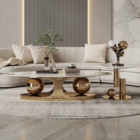 Table basse ovale en pierre blanche de conception moderne, vente en gros d'usine, meubles de maison, table d'appoint de luxe pour salon