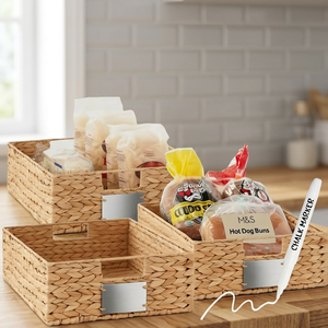 Cestas de Almacenamiento de Jacinto de Agua, Rectangulares, Hechas a Mano, Organizadores de Cocina Tejidos con Etiquetas de Tiza, Paquete de 4, Estilo Rústico - Product Image 2