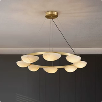 Lustre circulaire de luxe en albâtre avec structure en laiton, lampe suspendue LED pour salle à manger, salon, éclairage intérieur