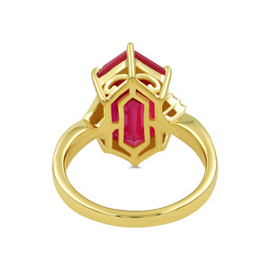 Bague de luxe pour femme en argent sterling 925 plaqué or, sertie de rubis de laboratoire géométriques et de diamants blancs - Product Image 2