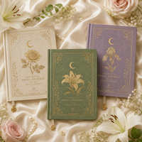 LABON Carnet de rituels botaniques vert sauge avec dorure céleste, motif Lys Rose Iris, Grimoire, grille pointillée, cadeau sorcière
