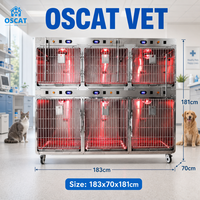 OSCAT Veterinärausrüstung 304 Edelstahl 6-Türen-Käfigbank Integrierte Sauerstofftür Zuverlässiger und Langlebiger Käfig für Tierkliniken