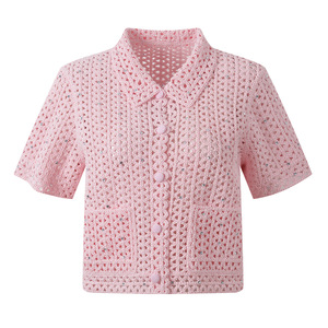 <span class=keywords><strong>Cardigan</strong></span> in maglia rosa a maniche corte, nuovo arrivo estate 2026, con ricami di diamanti, vestibilità <span class=keywords><strong>slim</strong></span>, top casual da donna per feste - Product Image 1