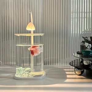 <span class=keywords><strong>Acquario</strong></span> per Pesci Betta Super Bianco, Piccolo e Creativo, Decorazione da Tavolo per Soggiorno, Illuminazione per Osservazione, Realizzato Interamente a Mano - Product Image 3