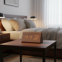 Horloge de bureau électronique à piles en PVC au design triangulaire créatif et moderne, affichage LED de la température, de l'humidité et de la date