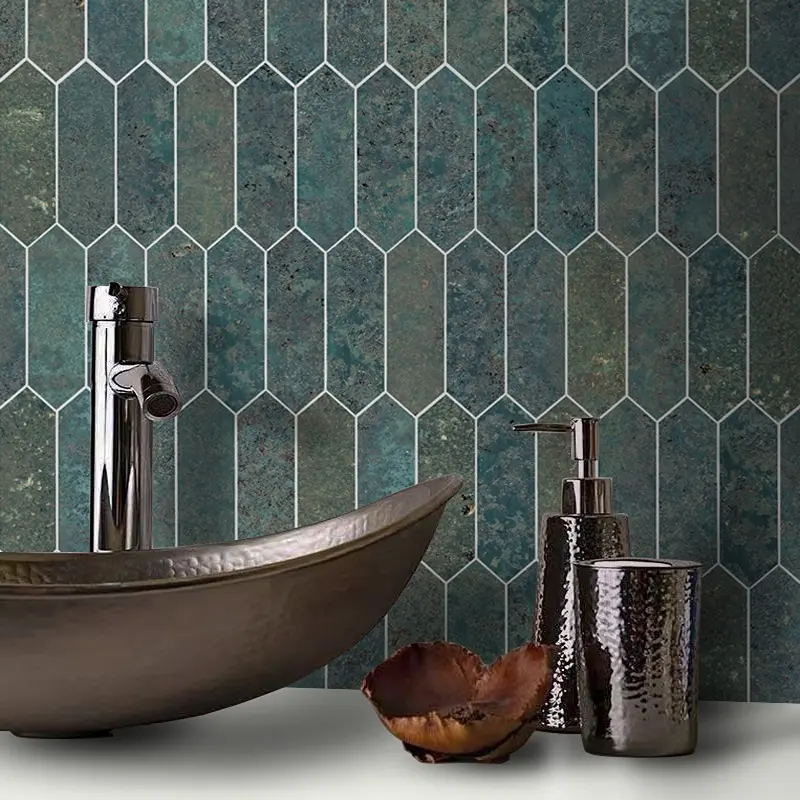 Sunwings azulejos longos hexagonais descascados e em bastão | Estoque nos EUA | Backsplash de mosaico composto de pedra para azulejos de parede de cozinha com aparência de cimento