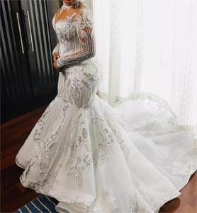 Nouvelle Robe de Mariée Sirène Africaine de Luxe en Dentelle, Paillettes et Perles, Écologique, à Manches Longues - Product Image 4