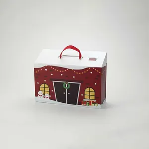 Caja de regalo de papel vacía con forma de casa, embalaje personalizado de belleza navideña