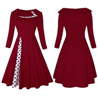 Robe midi trapèze grande taille S-3XL, motif pois, élégante, vintage, pour femme, imprimé pois, boutons, patchwork, années 50, années 60
