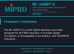 MIPRO Secure 256 Bit Encryption Digital Transmitter As A Secure <b>Wireless</b> Conference Mic With Rechargeable Gooseneck Mic Base - Product Image 4