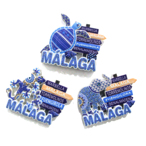 Imán <span class=keywords><strong>de</strong></span> Refrigerador Personalizado <span class=keywords><strong>de</strong></span> Resina 3D con Diseño <span class=keywords><strong>de</strong></span> Málaga, España, Azulejo Mediterráneo Azul, Tortuga Marina, Gecko, Elefante, Recuerdo - Product Image 3