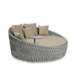 Contemporary Design Luxury Rope Weaving Garden Outdoor Daybed Round Sofa Daybed With A Side Table