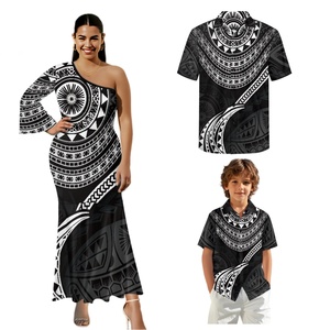 Personnalisation exclusive famille Couple correspondant tenues vêtements polynésien Tribal <span class=keywords><strong>tatouage</strong></span> conception une épaule Chic robe de soirée - Product Image 1