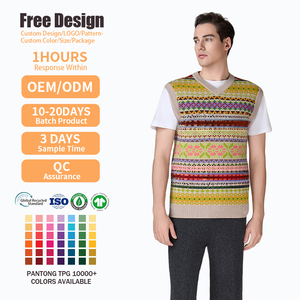 Gilet en tricot jacquard sans manches pour homme, col en V, design personnalisé avec logo OEM du fabricant - Product Image 2