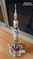Ensemble de blocs de construction de fusée spatiale lourde avec lumière, jouet de collection, ornement cool, puzzle spatial
