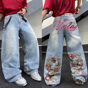 Jeans Larghi in <span class=keywords><strong>Denim</strong></span> Ricamati da Uomo, Stile Streetwear, Pantaloni Casual Larghi da Skate, Abbigliamento Uomo - Product Image 4