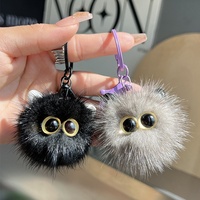 Porte-clés et ornement de sac en fourrure de vison douce, motif chaton de dessin animé mignon