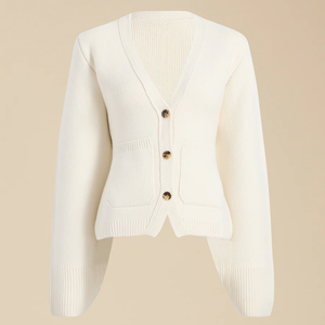 Maglione Cardigan <span class=keywords><strong>con</strong></span> chiusura a bottone da donna in cotone Cashmere <span class=keywords><strong>con</strong></span> due tasche frontali - Product Image 2