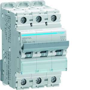 NBN316A Personalizzabile con Interruttore Automatico Miniaturizzato Hagers 10000A 15kA 3P curva B 16A 3M - Product Image 1