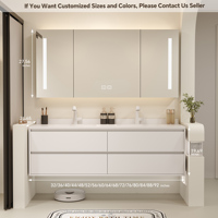 Meuble-lavabo de salle de bain moderne avec vasque simple/double, miroir intelligent anti-buée, fixation murale, en bois massif, avec lavabo en céramique, résistant à l'eau