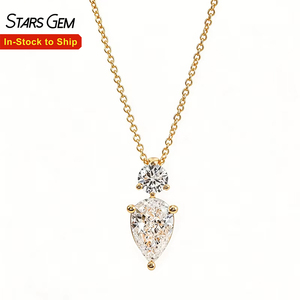 Collier en diamant Starsgem 1,23 ct, forme poire, cultivé en laboratoire, couleur E, or 18 carats, pendentif à deux pierres, classique, unisexe, couple - Product Image 1