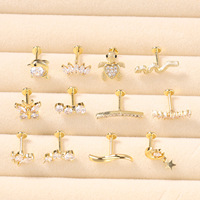 G23 Titanium 16G 8mm Flat Back Labret Stud Internal Thread Butterfly Heart Zircon Lip Piercing Unisex Earring.