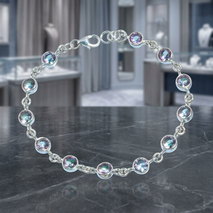 Handmade Jewelry Latest Cut Bezel Setting Mystic Topaz 925 Sterling Silver Natural Gemstone Fine Chain Link <b>Bracelet</b> Party Gift - Product Image 3