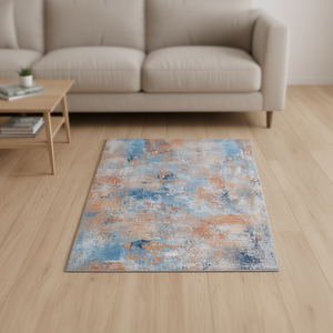 Tapis moderne abstrait rectangulaire 5x8, noué à la main en laine et soie, lavable en machine, antidérapant, pliable pour salon - Product Image 2