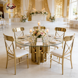 ชุดโต๊ะอาหารและเก้าอี้สแตนเลสสตีลทันสมัยสไตล์ดูไบ สำหรับใช้ในบ้าน อพาร์ทเมนต์ โรงแรม และกลางแจ้ง สำหรับงานจัดเลี้ยง สามารถปรับแต่งได้ - Product Image 4