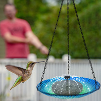 Vente en gros d'artisanat de bain en verre fusionné thermique Mangeoires d'oiseaux de jardin extérieur Mangeoires d'eau suspendues Bains d'oiseaux de patio