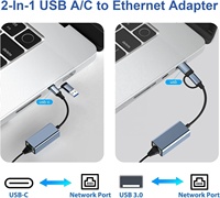 Adaptador USB 3.0 Dual a Ethernet, USB C a RJ45 Gigabit LAN 1000Mbps, Compatible con MacBook, Surface, Windows OS, Aluminio