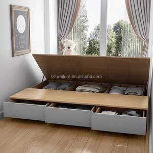 Inexpensive Compact Apartments Bedroom Furniture Sets Wooden Storage Bed with Wardrobe Floating Desk & Drawers for <b>Small</b> Spaces - Product Image 4