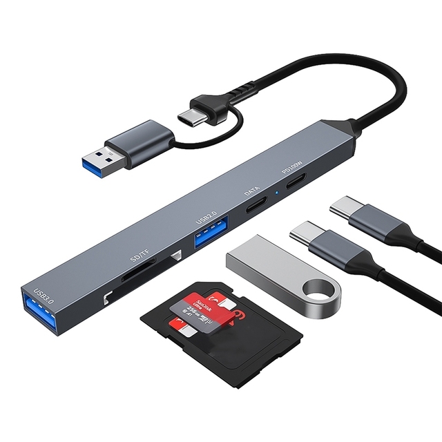 Portable 6 in 1 USB Type-C to PD100W Fast Charging Docking Station Aluminum Alloy USB HUB for Data Transmission